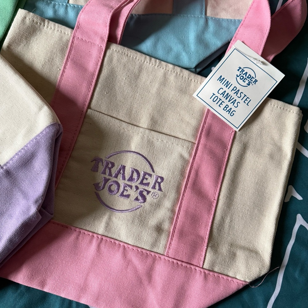 Trader Joe's Pastel Mini Canvas Tote Bag - Pink (Set / Single) - Picture 3 of 5